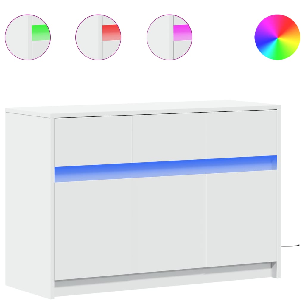 Tv-bänk med LEDs vit 91x34x61 cm konstruerat trä