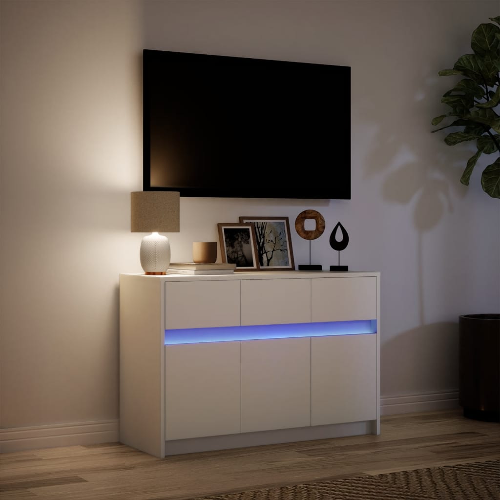Tv-bänk med LEDs vit 91x34x61 cm konstruerat trä