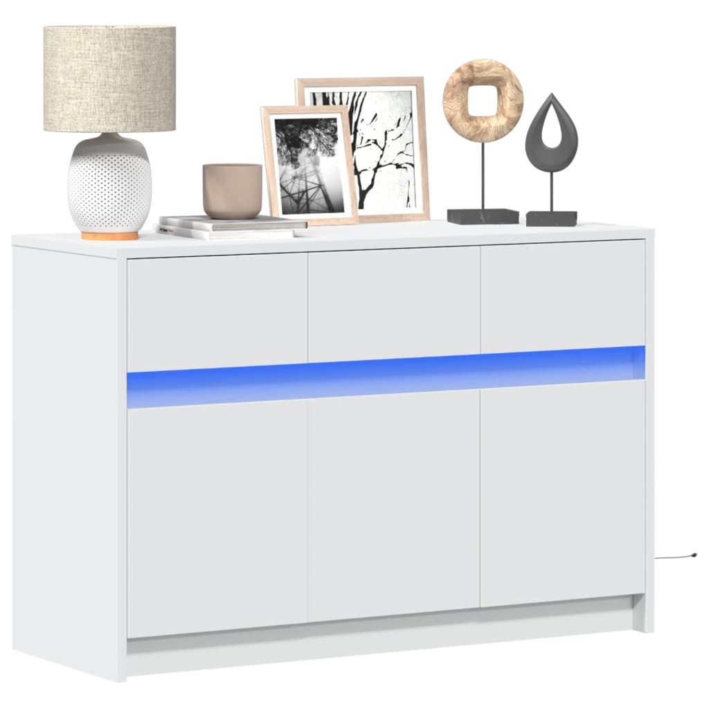 Tv-bänk med LEDs vit 91x34x61 cm konstruerat trä