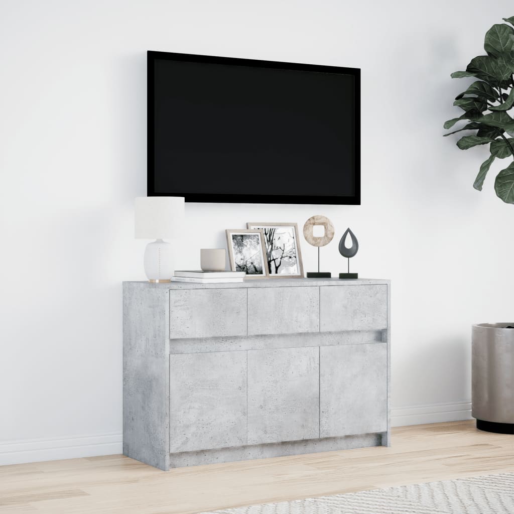 Tv-bänk med LEDs betonggrå 91x34x61 cm konstruerat trä