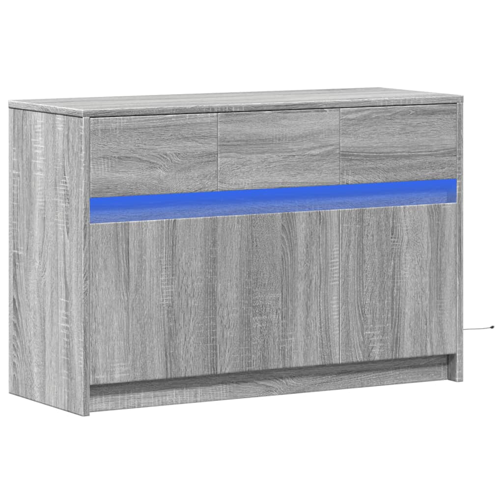 Tv-bänk med LEDs grå sonoma 91x34x61 cm konstruerat trä