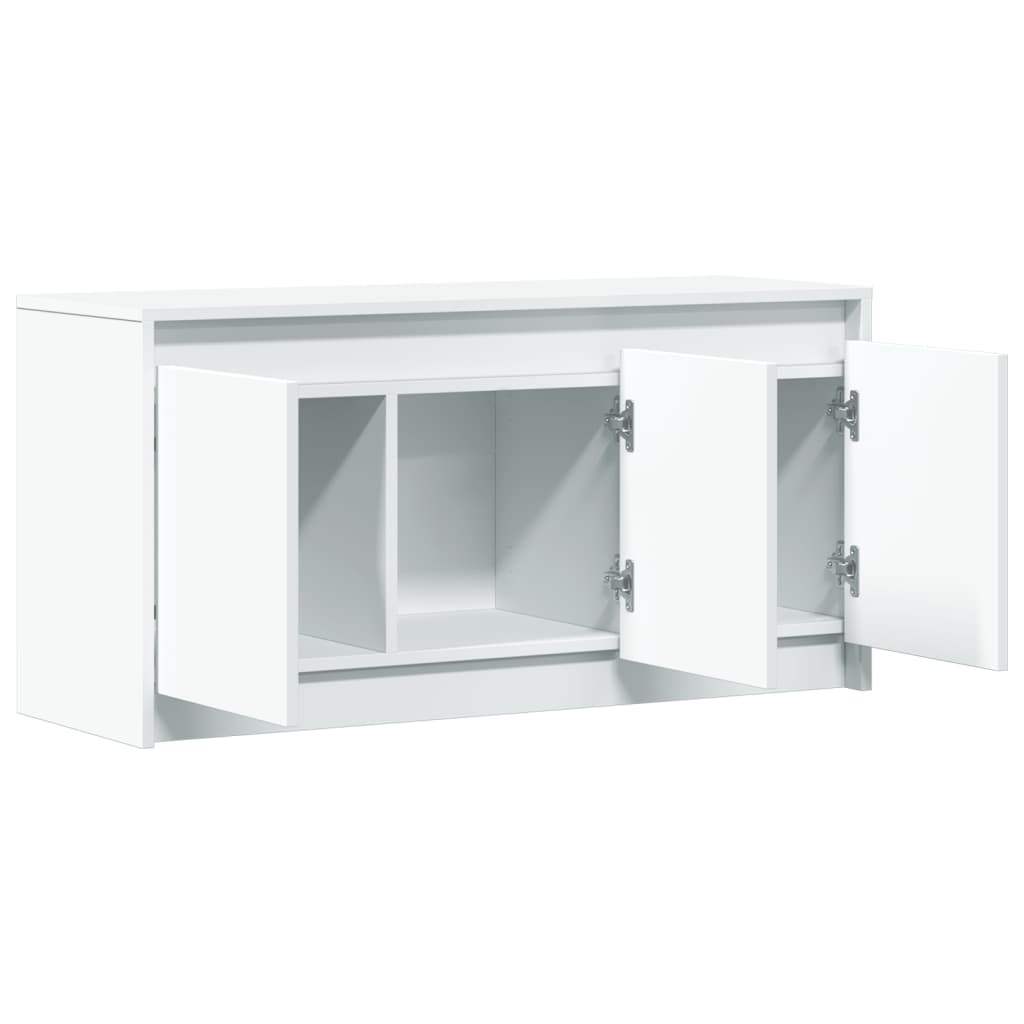 Tv-bänk med LEDs vit 100x34x50 cm konstruerat trä