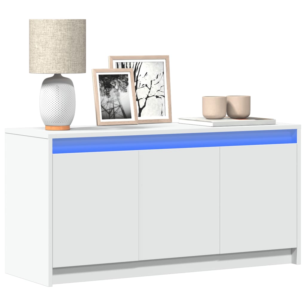 Tv-bänk med LEDs vit 100x34x50 cm konstruerat trä