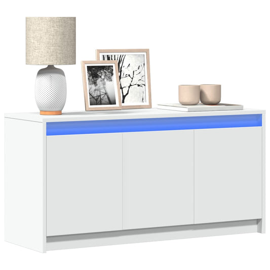 Tv-bänk med LEDs vit 100x34x50 cm konstruerat trä