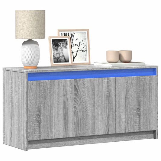 Tv-bänk med LEDs grå sonoma 100x34x50 cm konstruerat trä