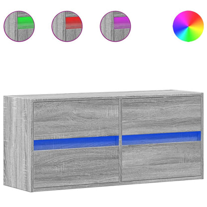 TV-Möbel Sonoma Grå Väggmonterad TV-Bänk LED 100x31x45 cm