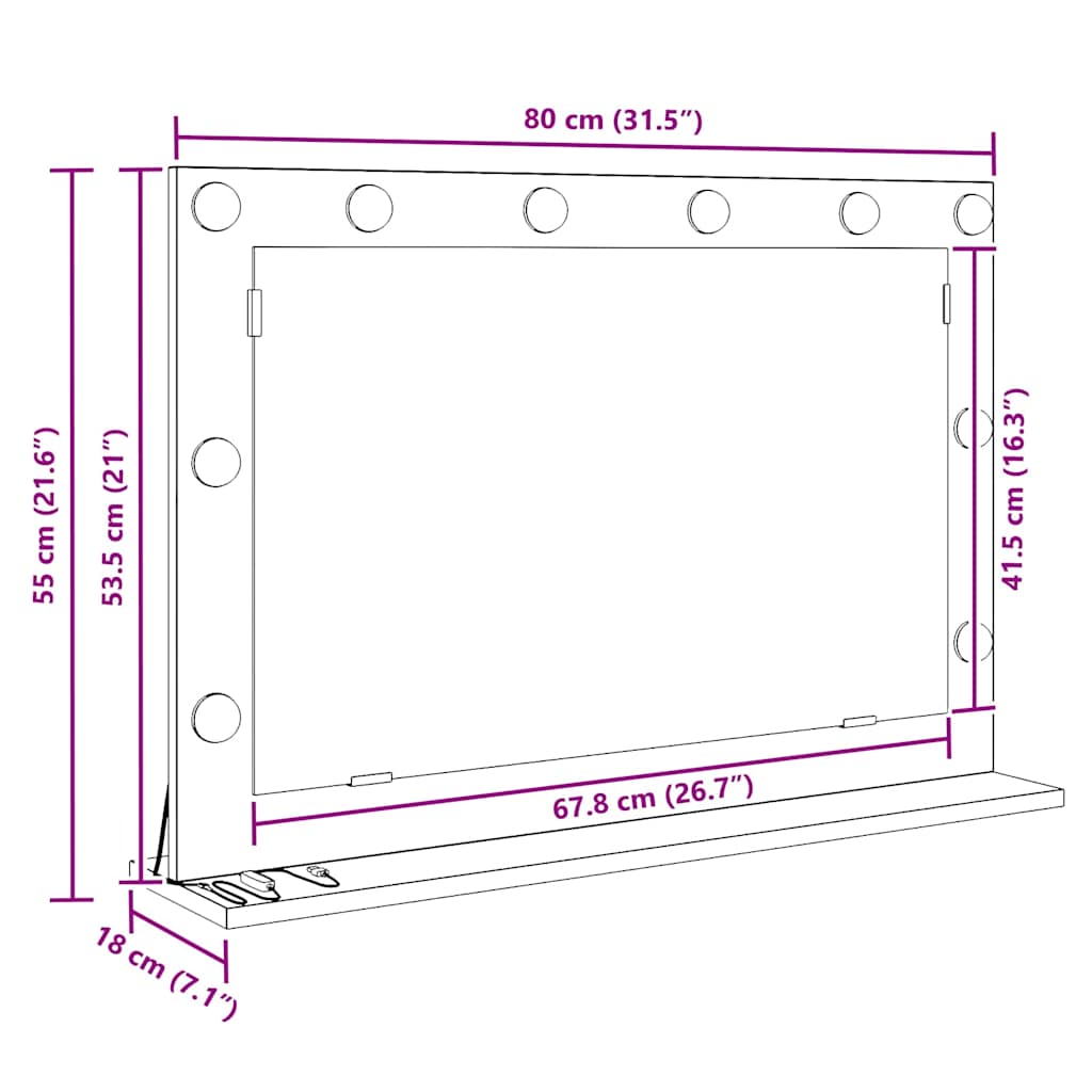 Sminkspegel Vit 80 x 15 x 18 cm Glas och