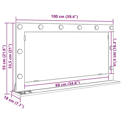 Smink Spegel med LED -remsljus Gammalt trä 100 x 55 x 18 cm