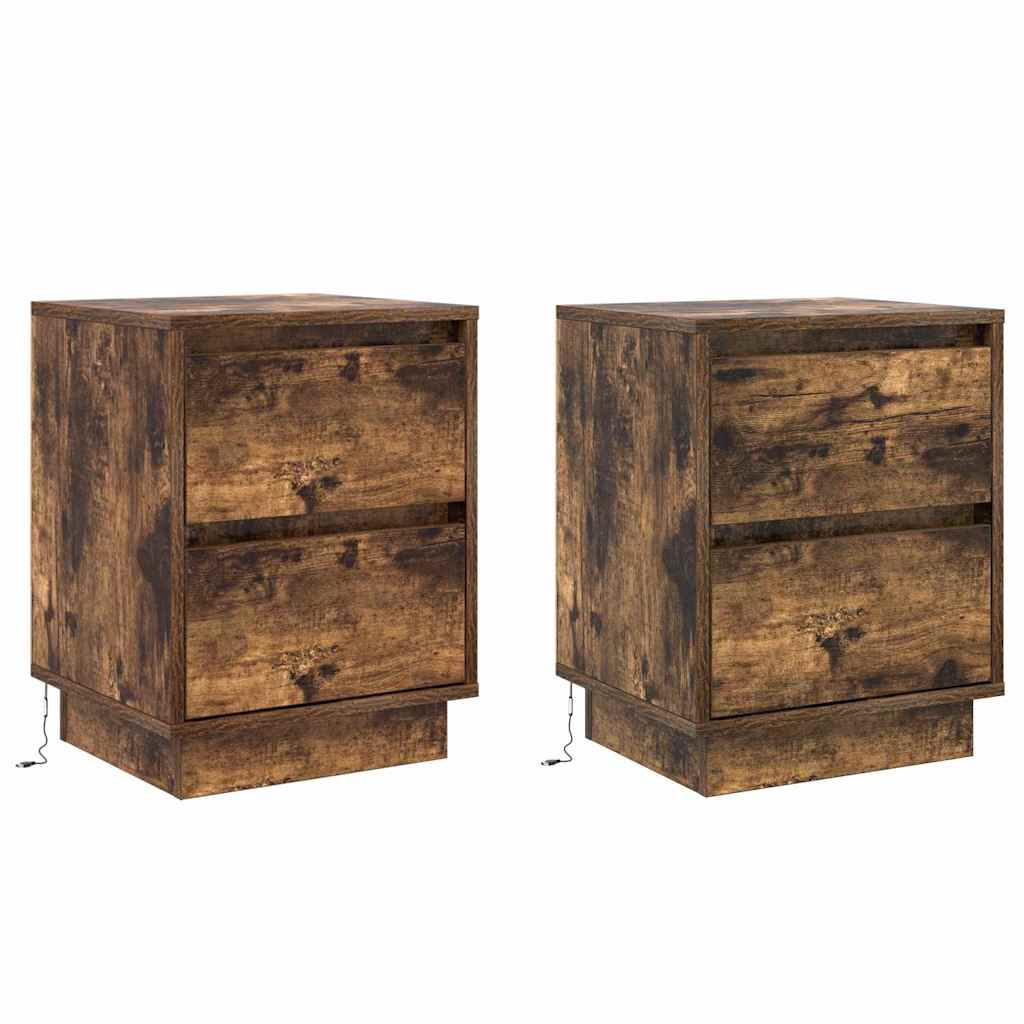 Nattduksbord 2 pcs Rökt ek 39 x 34,5 x 50 cm Konstruerat trä