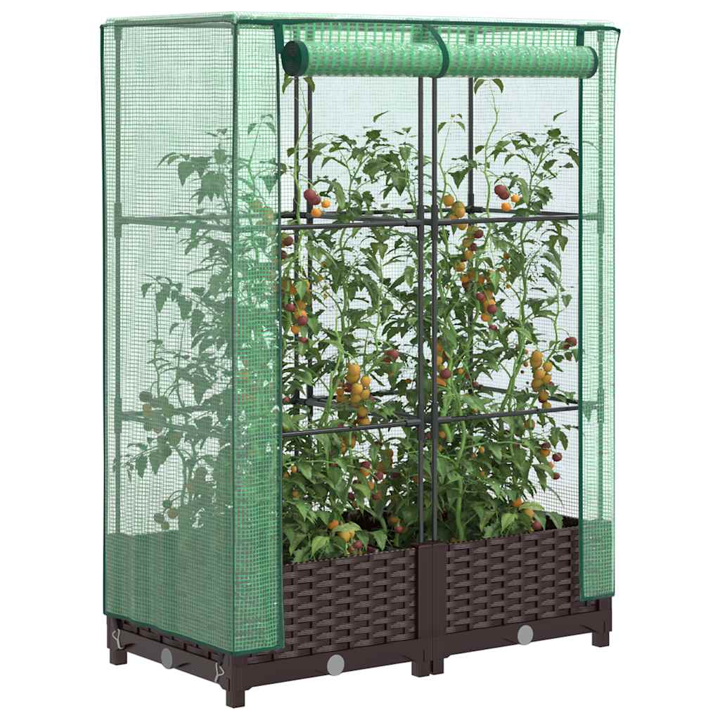 Odlingslåda med växthusöverdrag rottinglook 80x40x123 cm