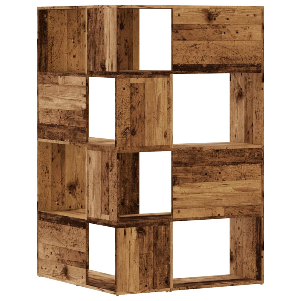 Bokhylla Åldrat Trä hörn 4 hyllplan 85x85x140cm