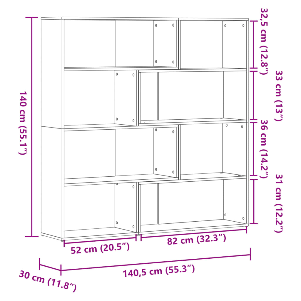 Bokhylla Åldrat Trä hörn 4 hyllplan 85x85x140cm