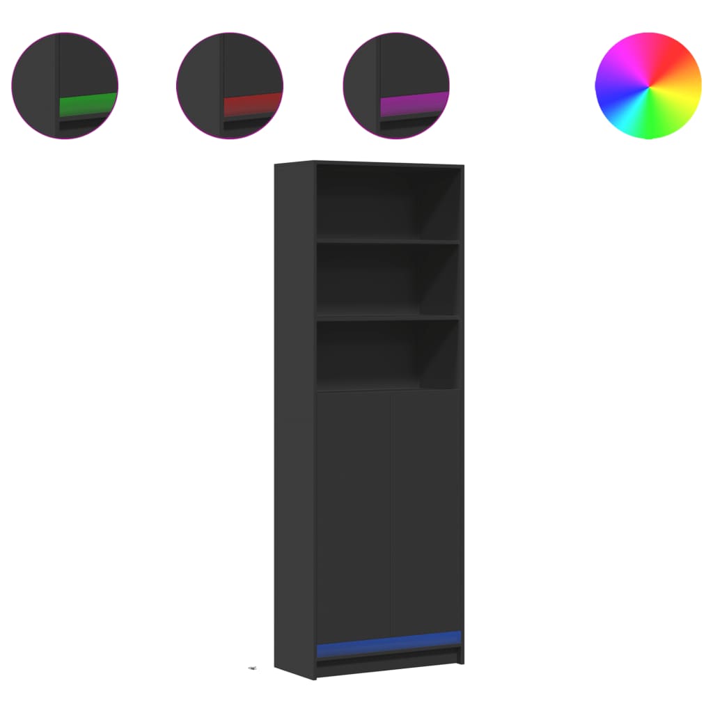 Skåp Svart LEDs 69x32,5x200 cm