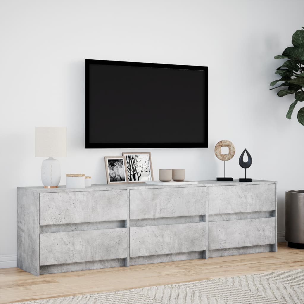 Tv-bänk med LEDs betonggrå 180x34x50 cm konstruerat trä