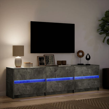 Tv-bänk med LEDs betonggrå 180x34x50 cm konstruerat trä