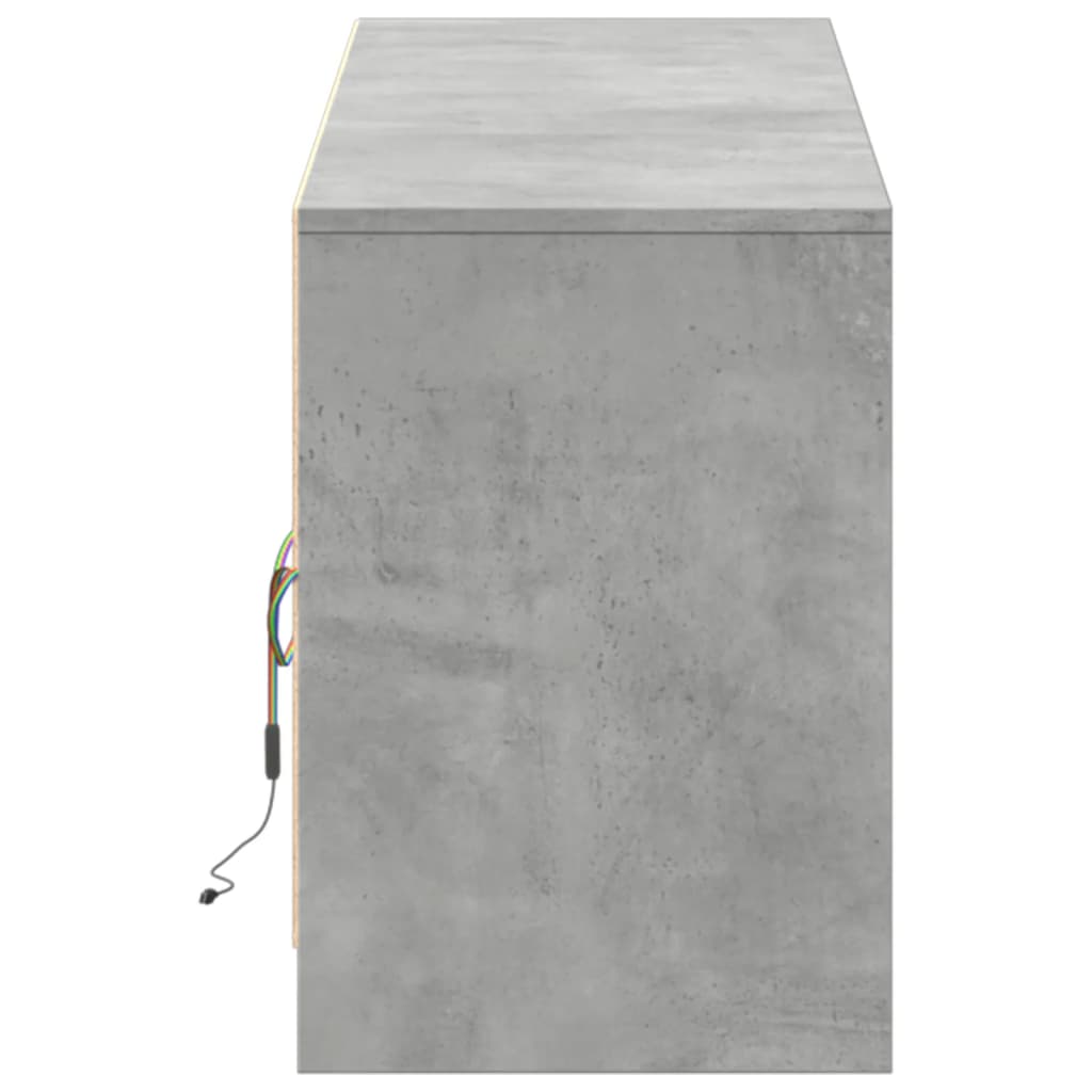Tv-bänk med LEDs betonggrå 180x34x50 cm konstruerat trä