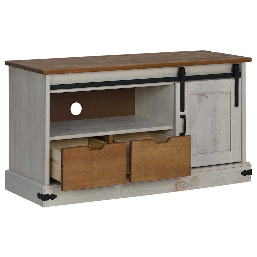 TV-Möbel Vit TV-Bänk HALDEN med skjutdörr 110x40x60 cm massivt trä