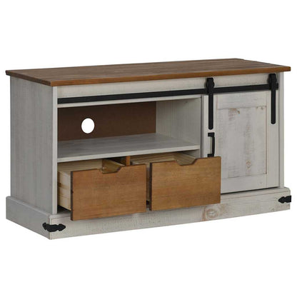 TV-Möbel Vit TV-Bänk HALDEN med skjutdörr 110x40x60 cm massivt trä