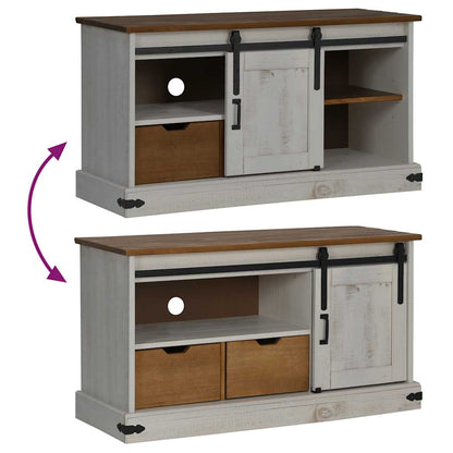 TV-Möbel Vit TV-Bänk HALDEN med skjutdörr 110x40x60 cm massivt trä