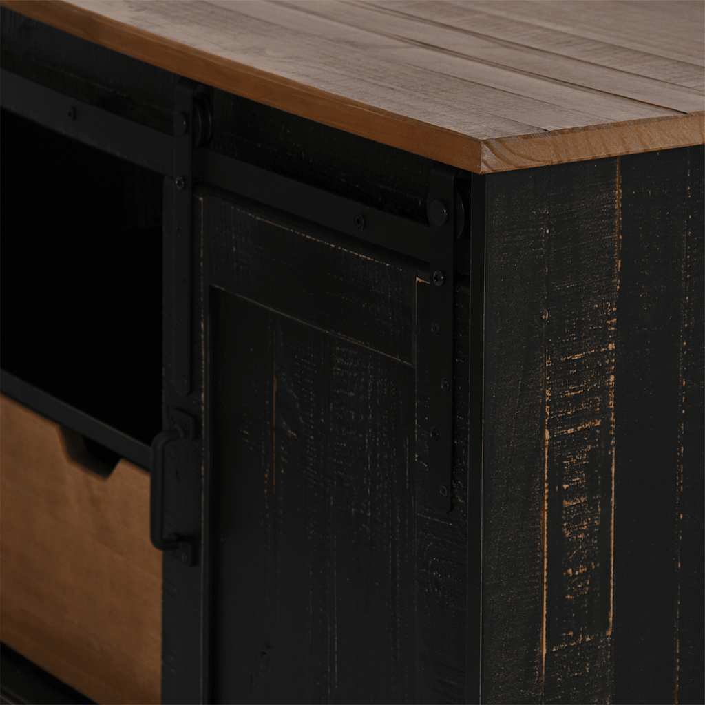 TV-Möbel Svart TV-Bänk HALDEN med skjutdörr 110x40x60 cm massivt trä