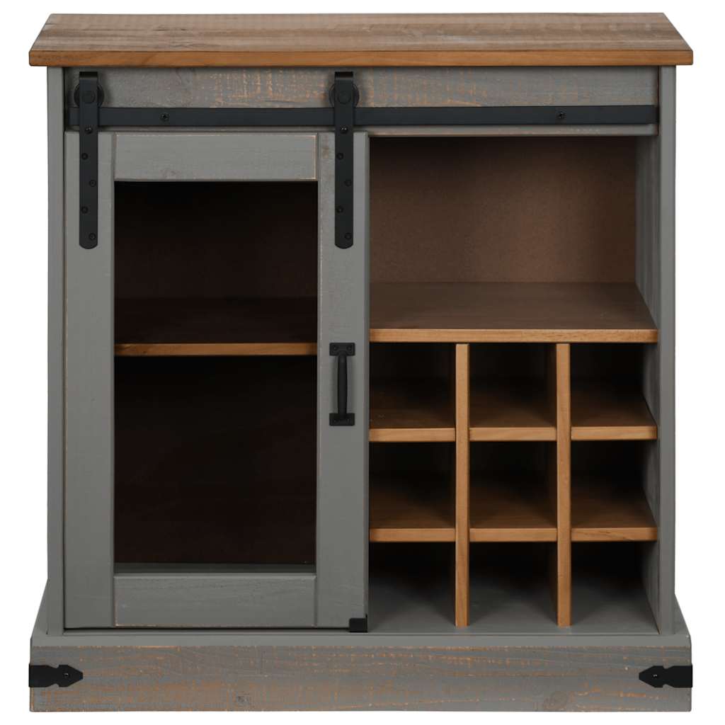 Skänk Grå HALDEN med skjutdörr 80x40x80 cm massivt trä