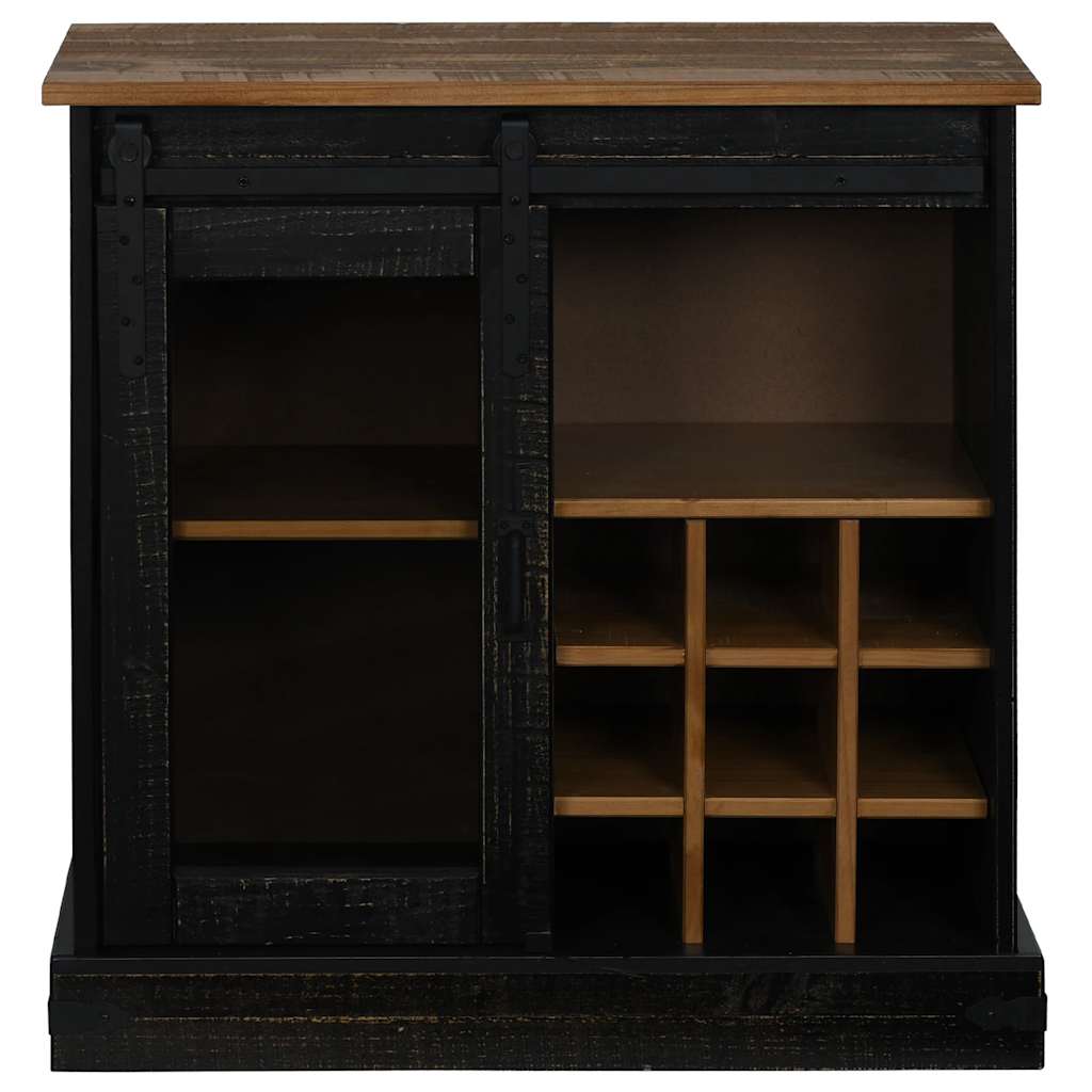 Skänk Svart HALDEN med skjutdörr 80x40x80 cm massivt trä