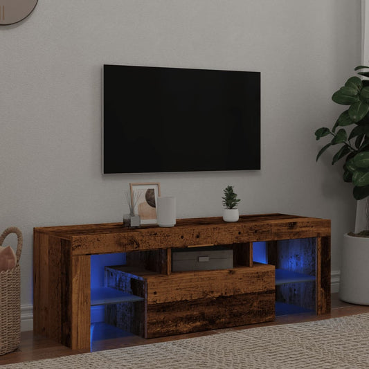 TV-Möbel Åldrat Trä TV-Bänk LED-lampor 120x36,5x40cm