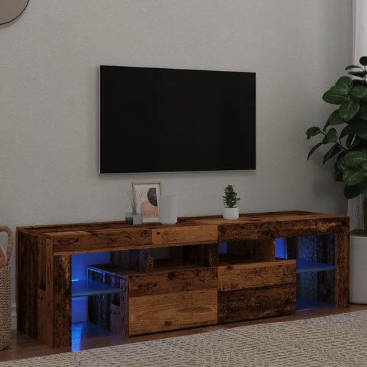 TV-Möbel Åldrat Trä TV-Bänk LED-lampor 140x36,5x40cm