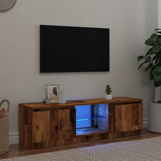 TV-Möbel Åldrat Trä TV-Bänk LED-lampor 140x40x35,5cm