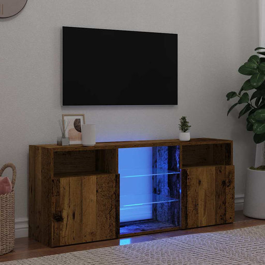 TV-Möbel Åldrat Trä TV-Bänk LED-lampor 120x30x50 cm