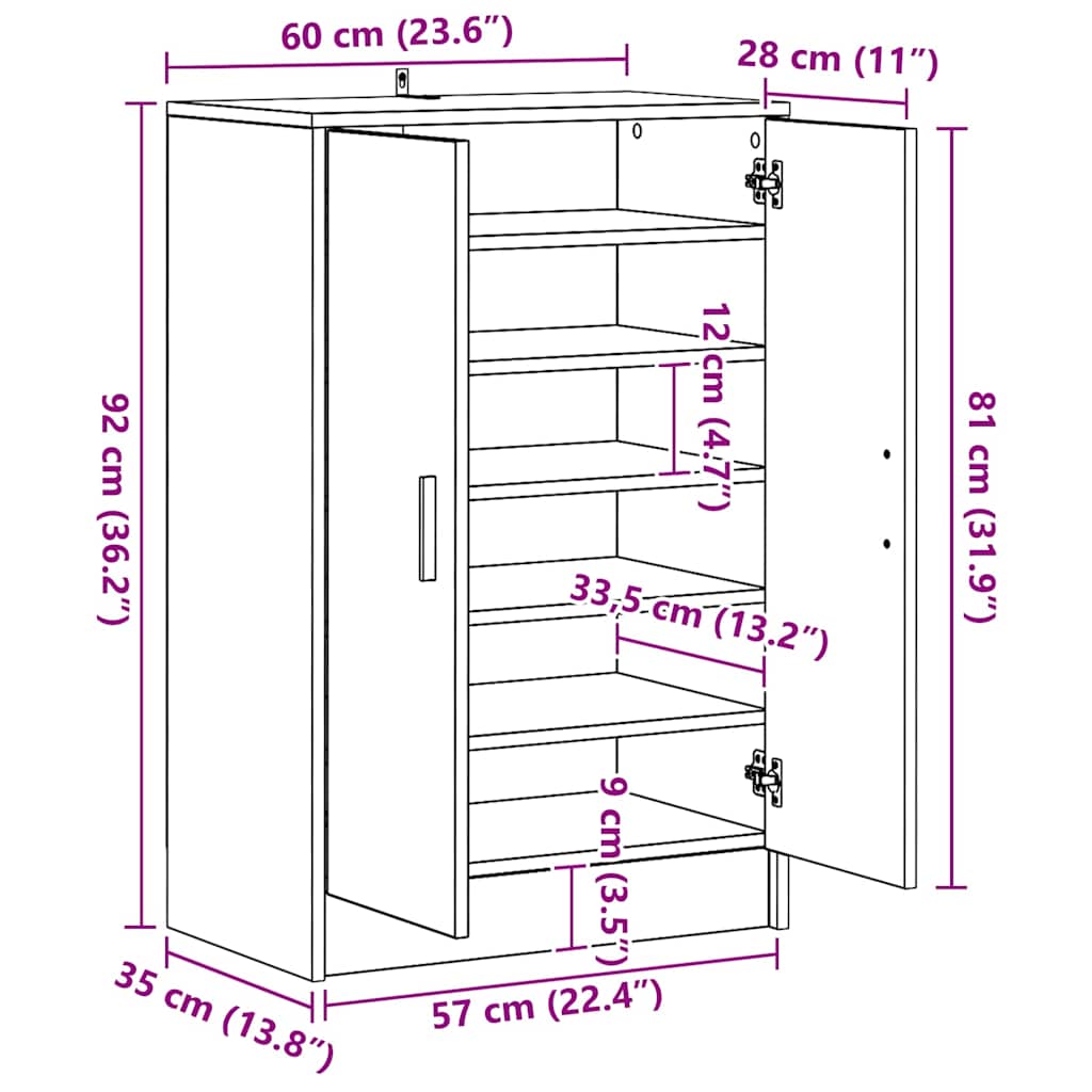 Skoskåp åldrat trä 60x35x92 cm konstruerat trä