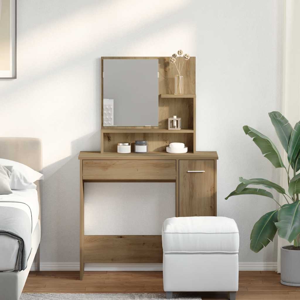 Sminkbord med spegel hantverksmässig ek 86,5x35x136 cm