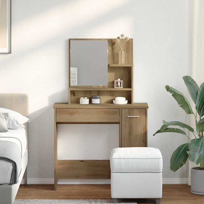 Sminkbord med spegel hantverksmässig ek 86,5x35x136 cm