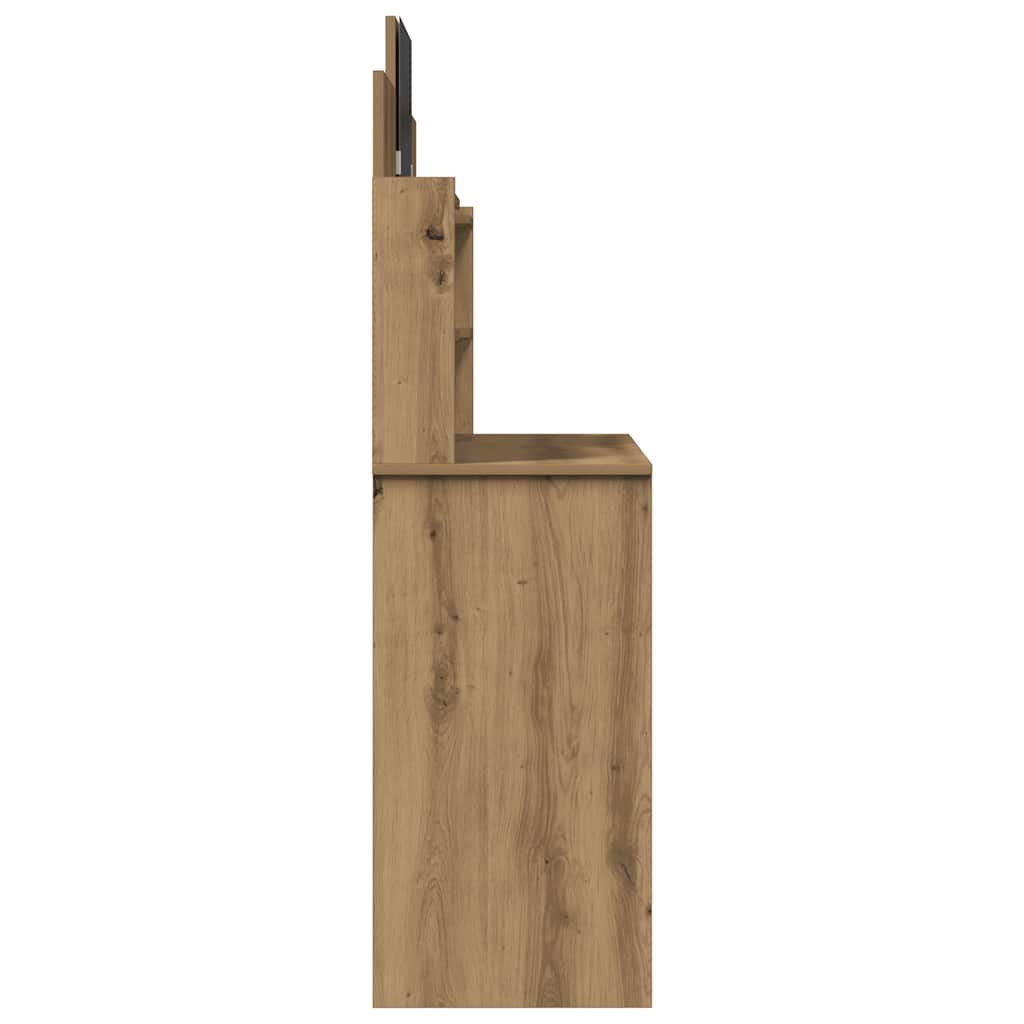 Sminkbord med spegel hantverksmässig ek 96x39x142 cm