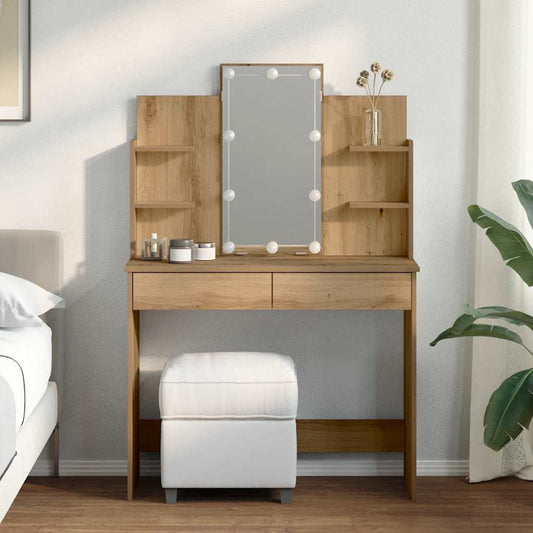 Sminkbord med LED artisan ek 96x40x142 cm