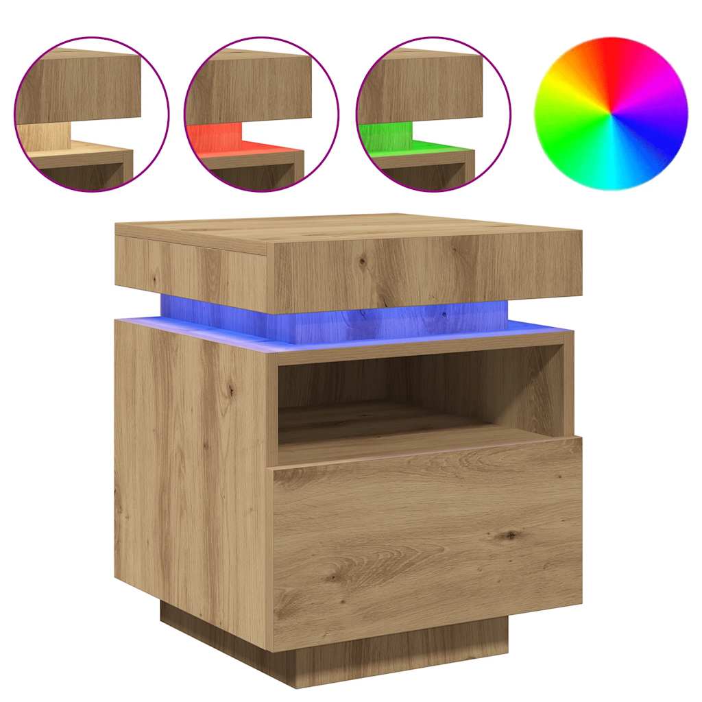 Sängbord med LED-belysning 2 st artisan ek 40x39x48,5 cm