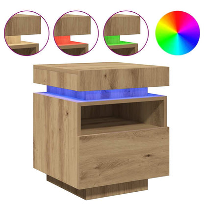 Sängbord med LED-belysning 2 st artisan ek 40x39x48,5 cm