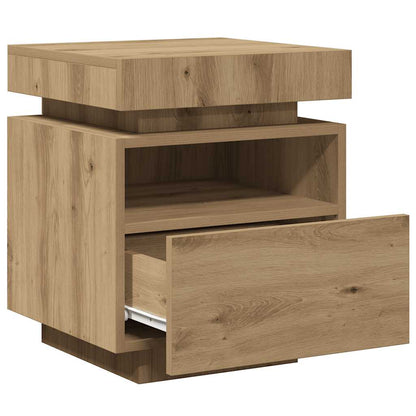 Sängbord med LED-belysning 2 st artisan ek 40x39x48,5 cm