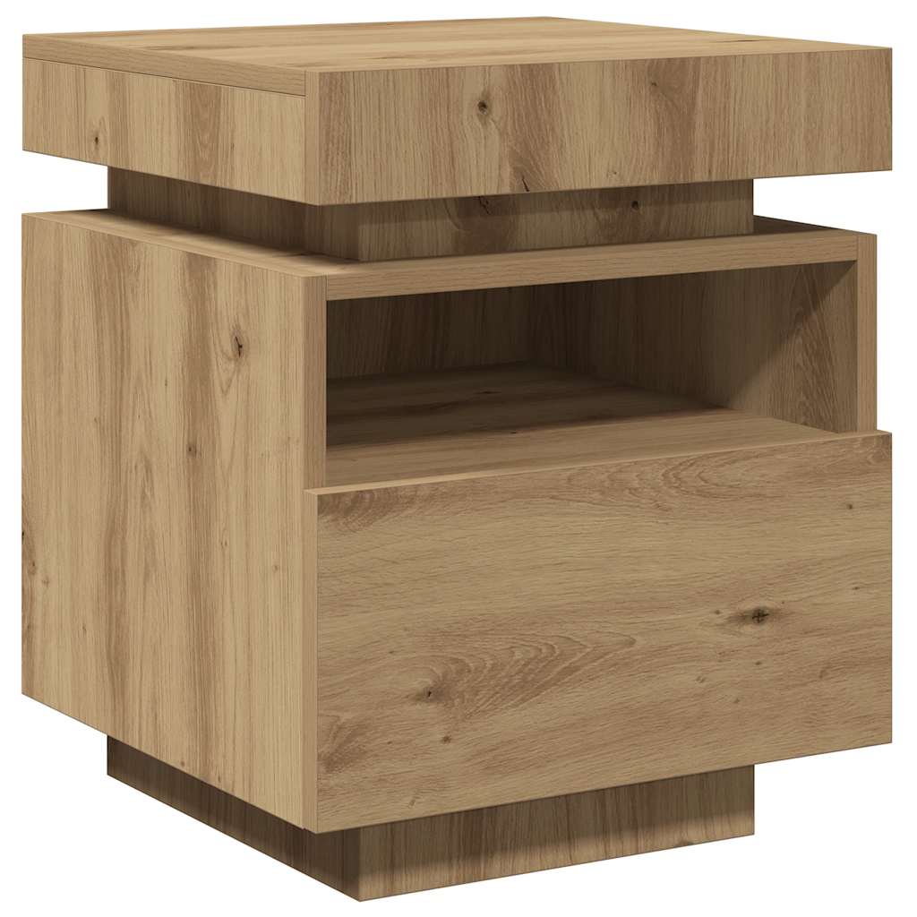 Sängbord med LED-belysning 2 st artisan ek 40x39x48,5 cm