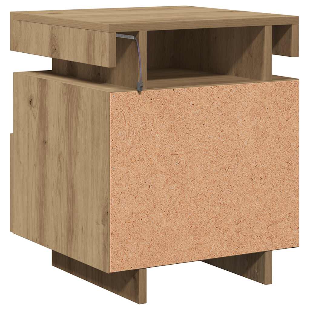 Sängbord med LED-belysning 2 st artisan ek 40x39x48,5 cm