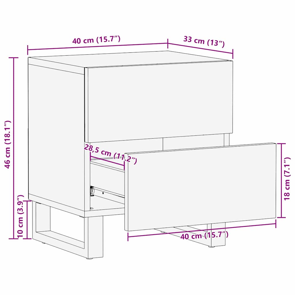 Sängbord Nattduksbord Trä med låda Brun 40 x 33 x 46 cm massivt mangoträ