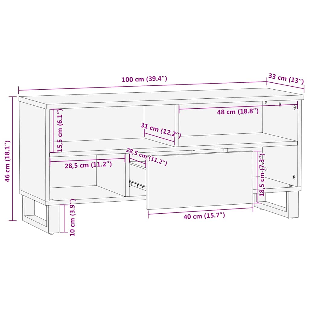 TV-Möbel Trä TV-Skåp med låda Brun 105 x 33 x 46 cm massivt mangoträ