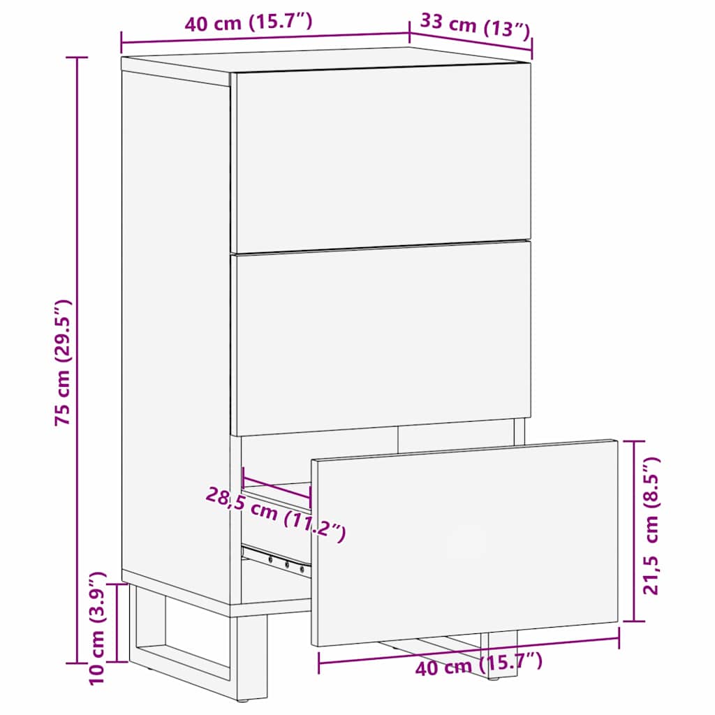 Sidobord Trä 40x33.5x75 cm i solid mangoträ