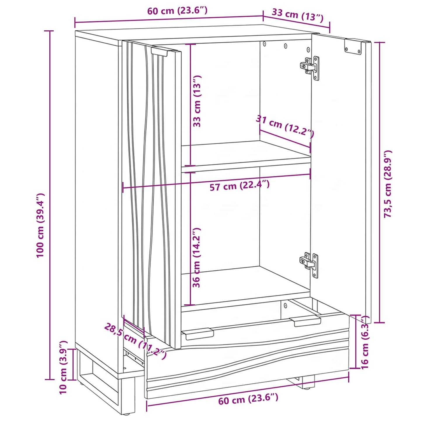 Highboard Brun 60 x 33 x 100 cm massivt mangoträ