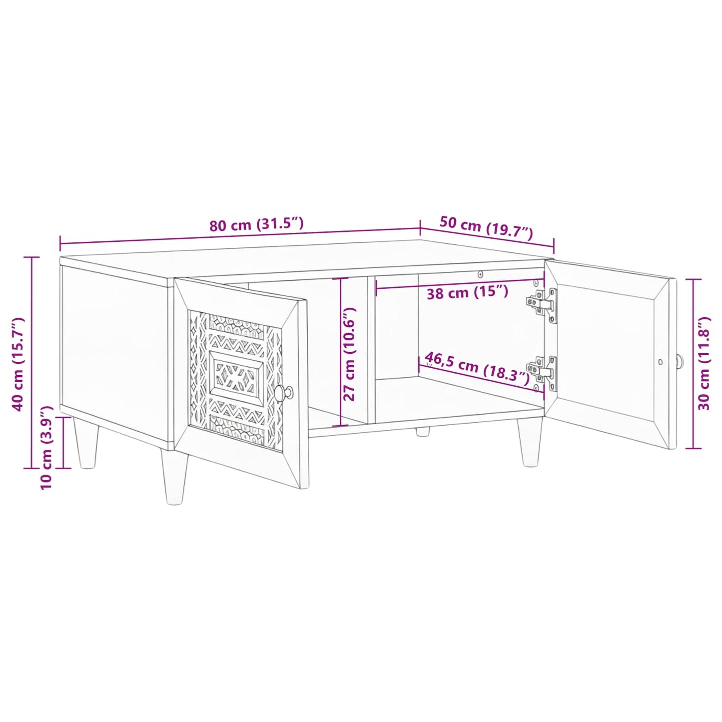 Kaffeebord Vit 80 x 54 x 40 cm Konstruerat trä