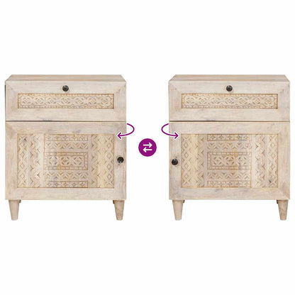 Sängbord Nattduksbord Trä med låda Beige 50 x 33 x 60 cm Massivt akaciaträ