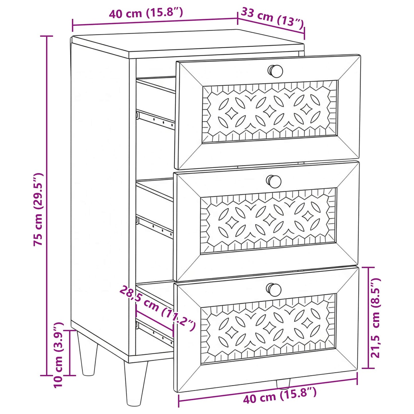 Sideboard med låda Vit 33.5 x 40 x 75 cm