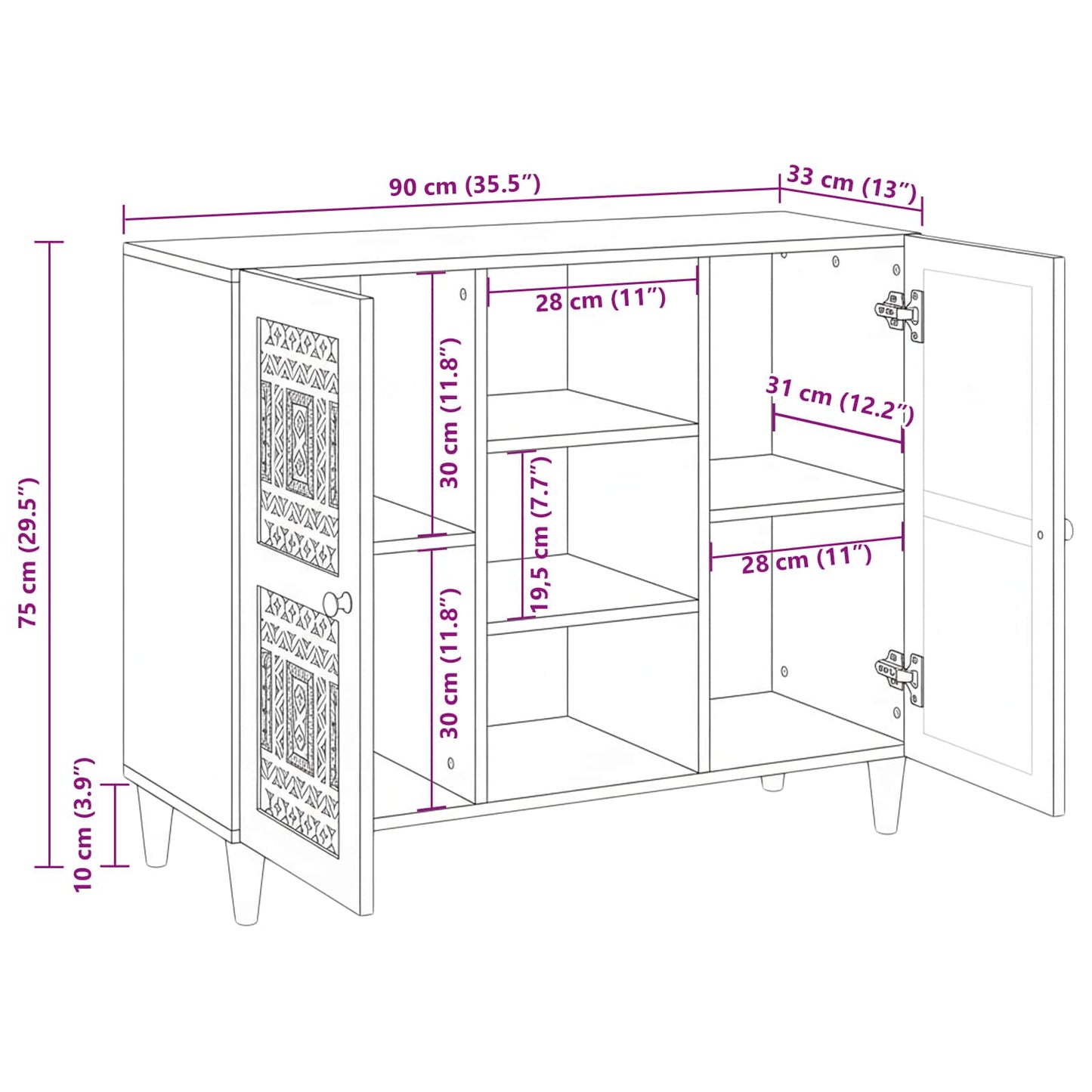 Sideboard Vit 33,5 x 90 x 75 cm