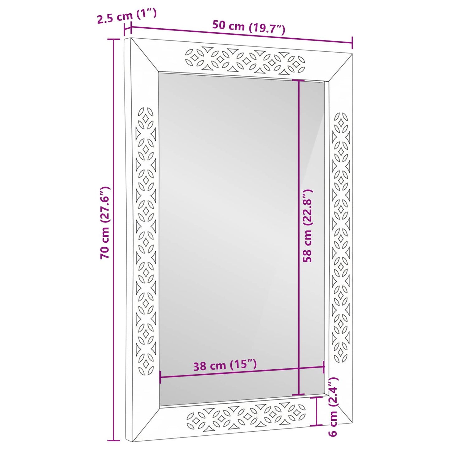Badrumsspegel Vit 70 x 50 x 2,5 cm Glas och Massiv Mango Trä