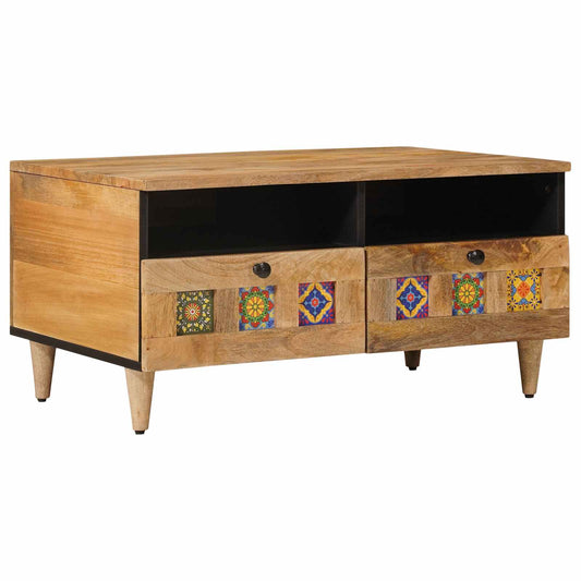 Kaffeebord med låda Naturfärg 80 x 54 x 40 cm Massivt mangoträ